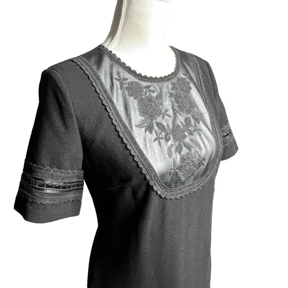Karl Lagerfeld Black Sheath Dress with Leather Embroidery Size 4 - Picture 4 of 11